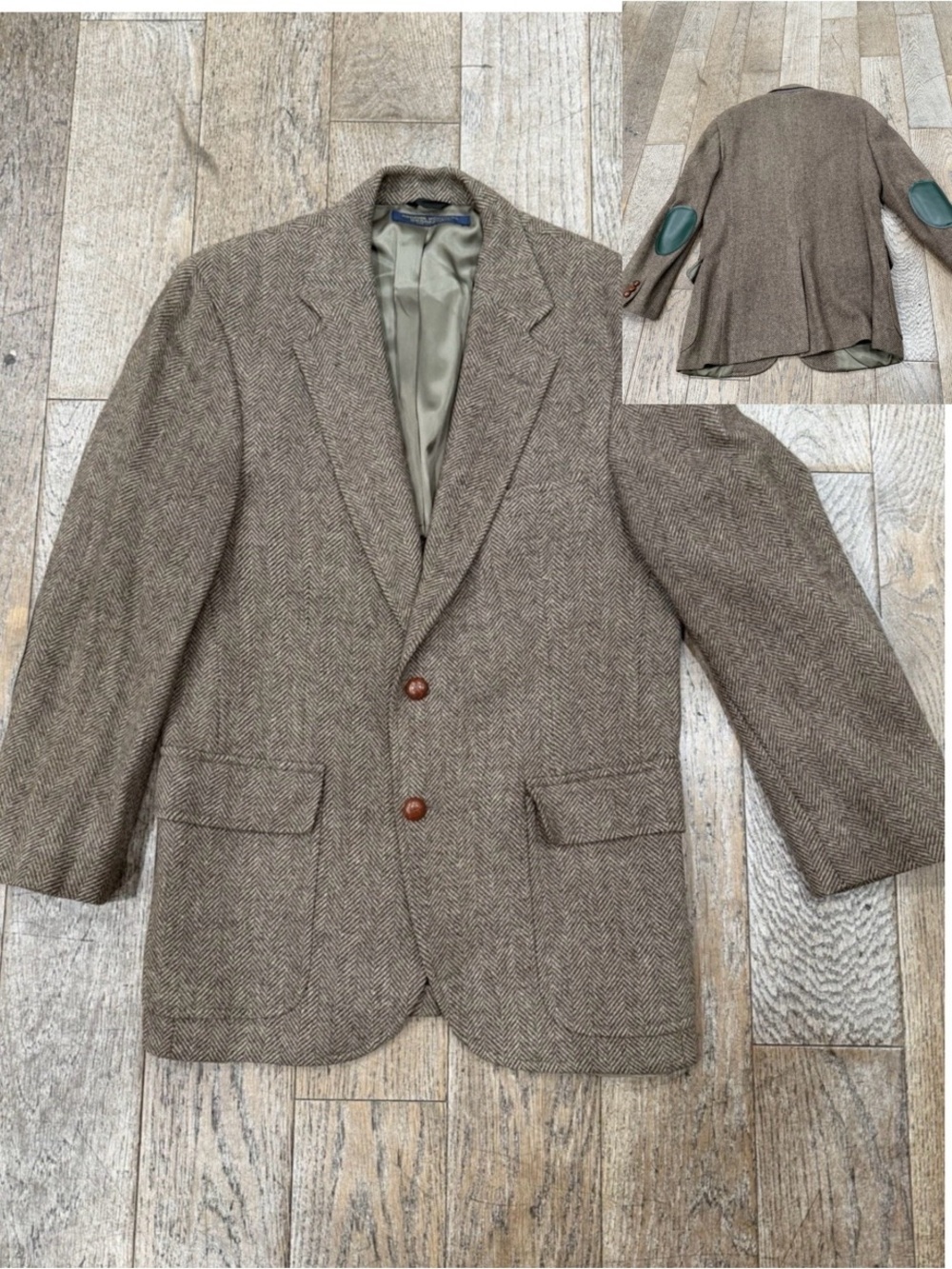 Vintage Brooks Brothers Herringbone Tweed Sport Coat Leather Elbow Patches 41S